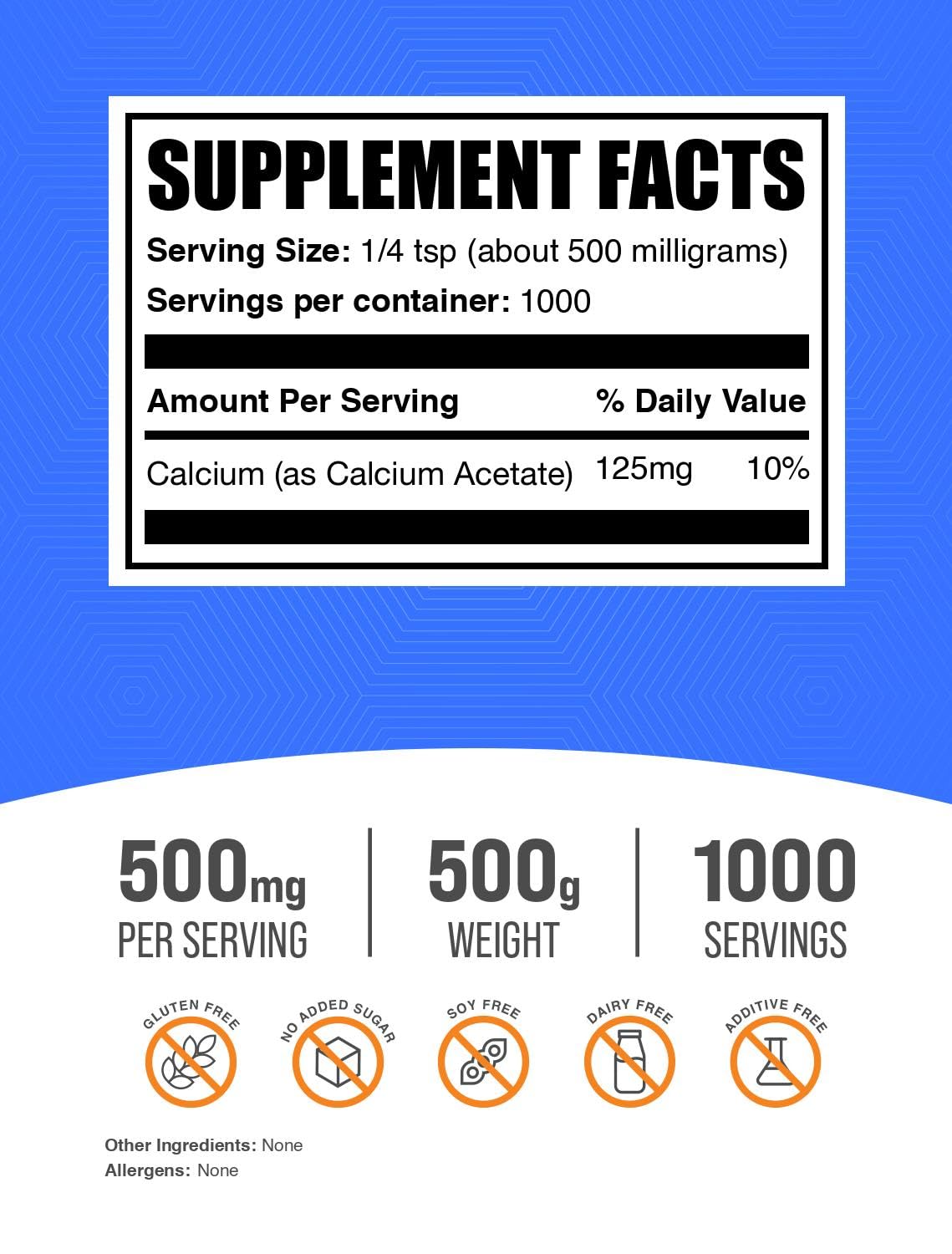 BulkSupplements Calcium Acetate powder being dispensed for precise measurement.