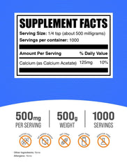 BulkSupplements Calcium Acetate powder being dispensed for precise measurement.