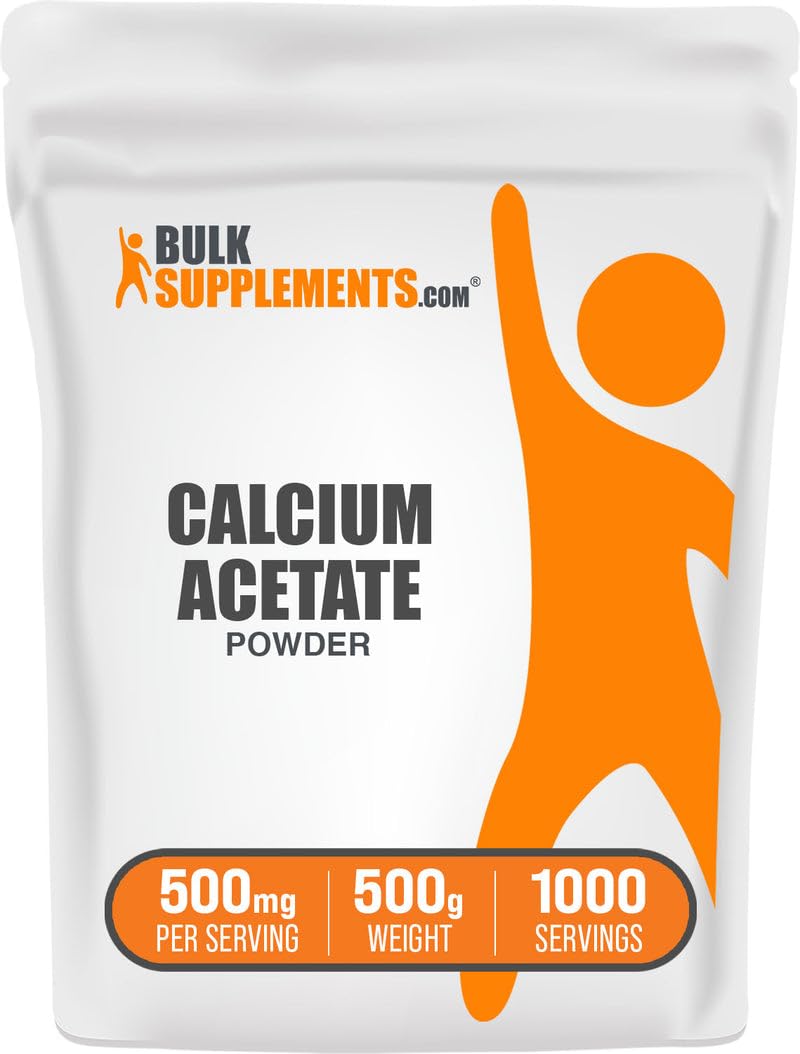 BulkSupplements Calcium Acetate powder in packaging for easy daily use.