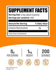 BulkSupplements Creatine Monohydrate powder in bottle shows micronized texture for smooth mixing.