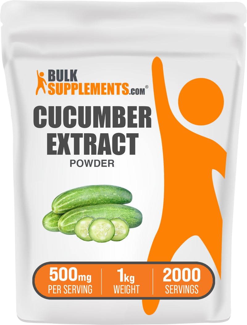 BulkSupplements cucumber extract powder bottle promotes vegan hydration support.