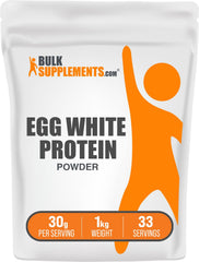 BulkSupplements Egg White Protein Powder bottle showing lactose-free, unflavored protein for versatile shakes.