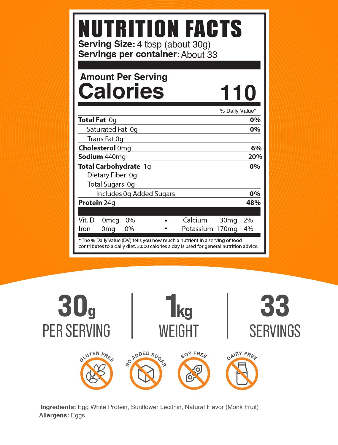 BulkSupplements Egg White Protein Powder tub close-up emphasizing purity and unflavored content.