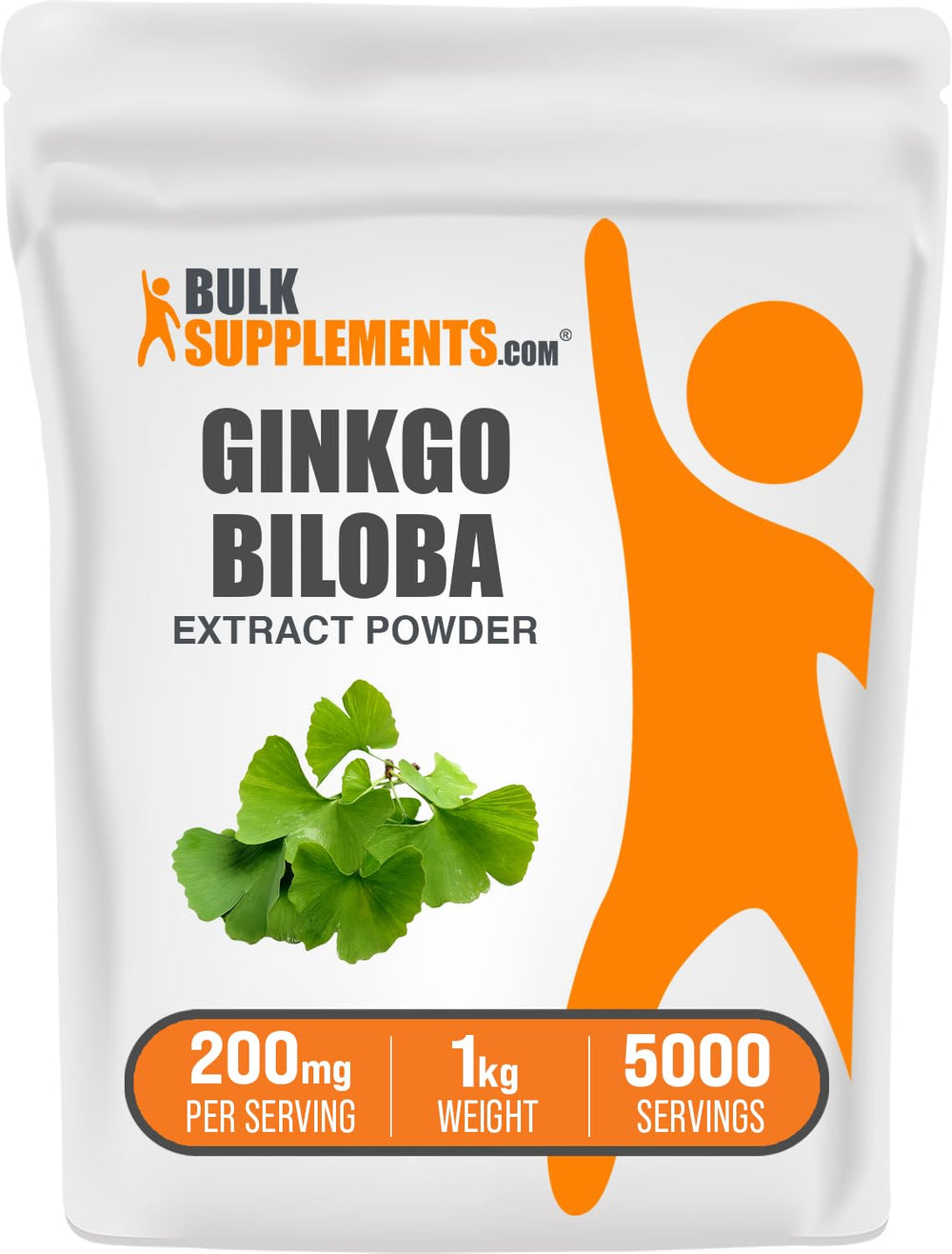 BulkSupplements Ginkgo Biloba Powder bottle close-up suggesting daily focus support.