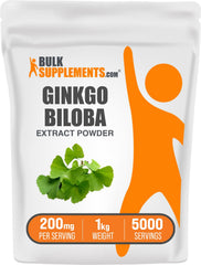 BulkSupplements Ginkgo Biloba Powder bottle close-up suggesting daily focus support.