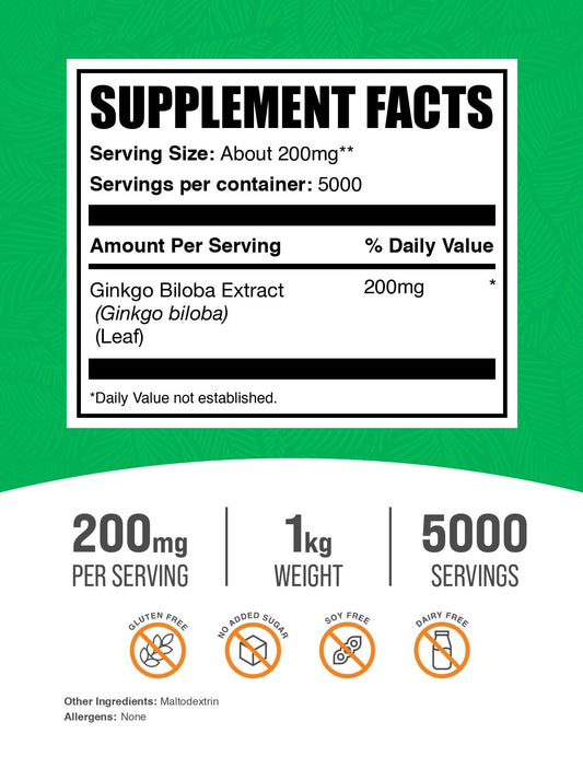 BulkSupplements Ginkgo Biloba Powder scoop shows easy mixing for daily use.