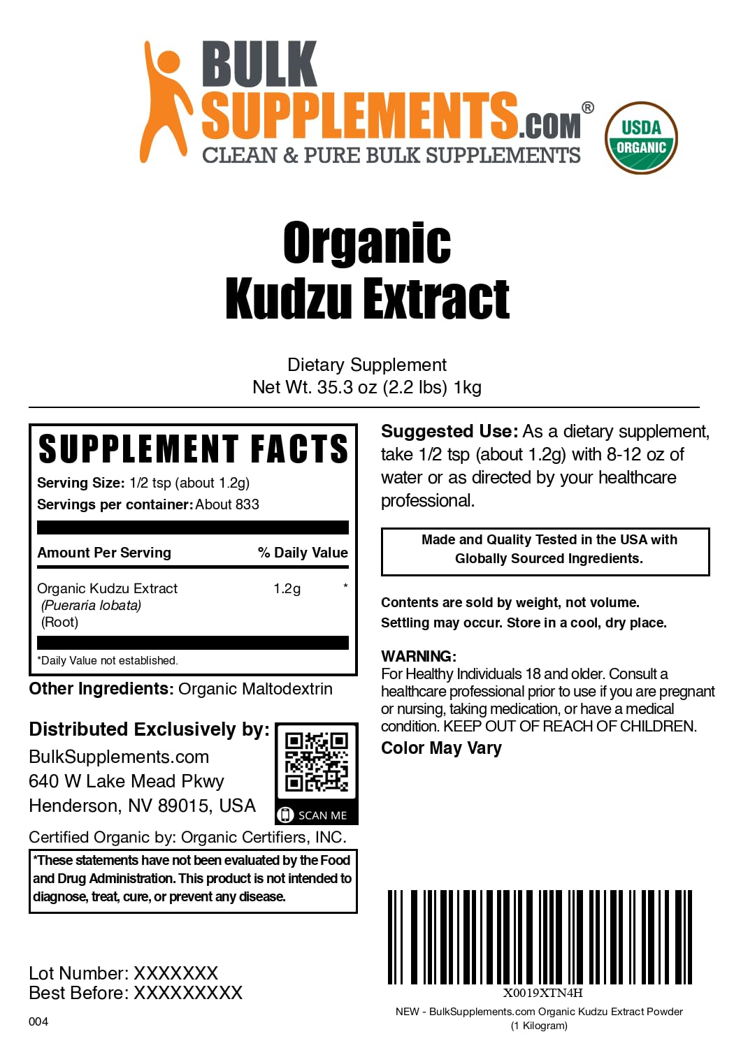 Kudzu Root Extract powder in glass with beverage option