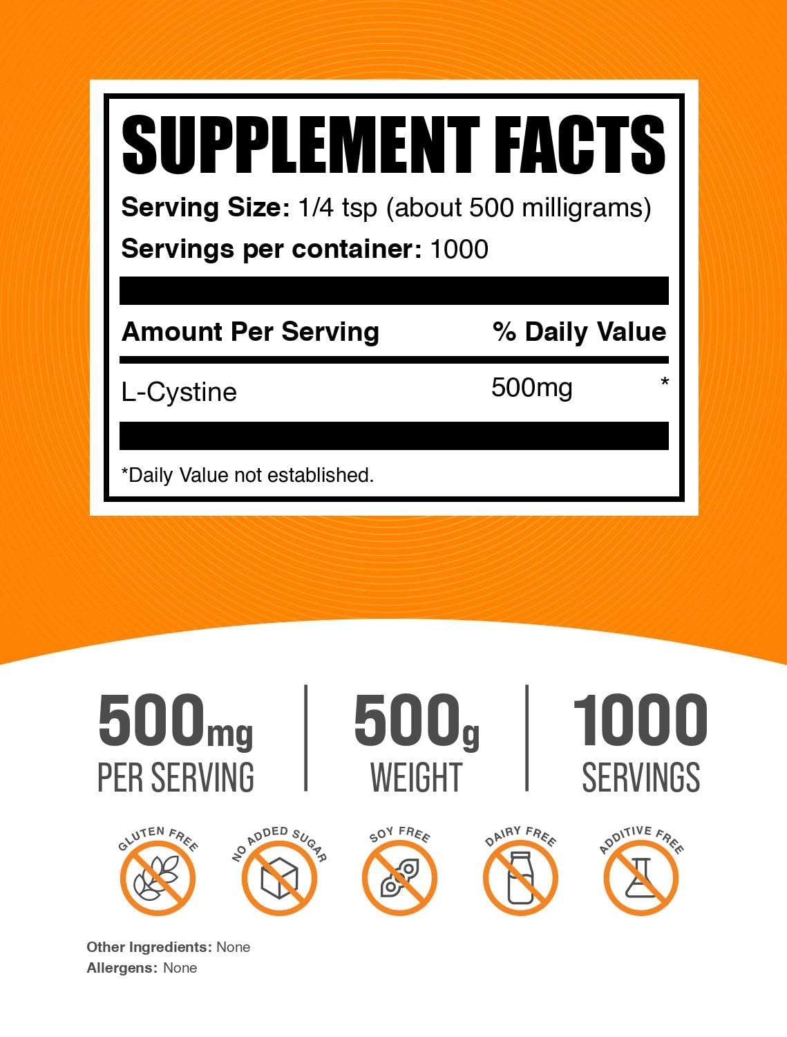 BulkSupplements L-Cystine powder with measuring scoop ideal for blending