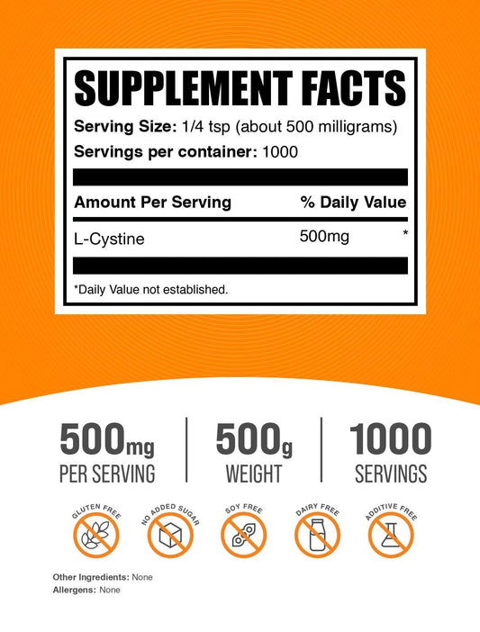 BulkSupplements L-Cystine powder with measuring scoop ideal for blending
