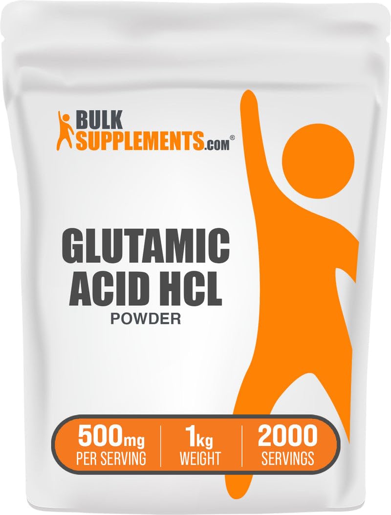 BulkSupplements L-Glutamic Acid HCl powder bottle promotes daily well-being.