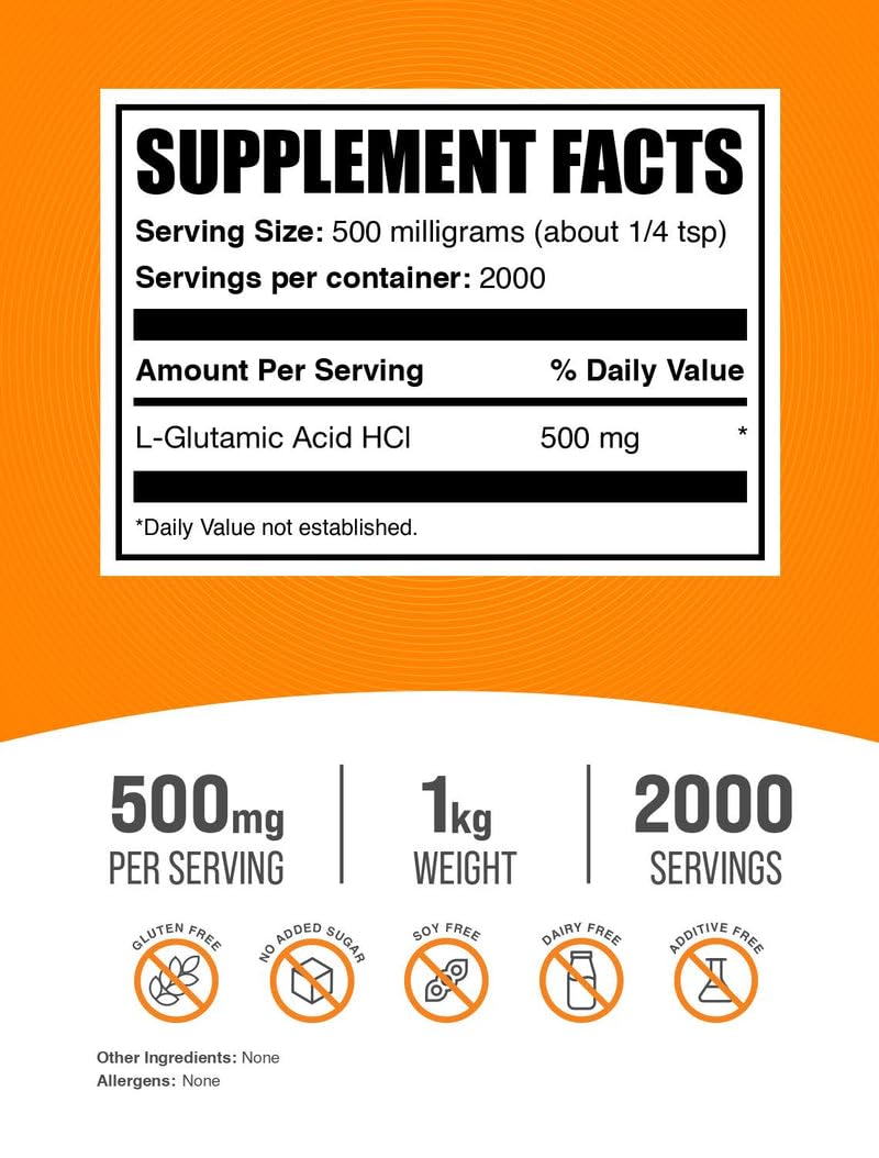 L-Glutamic Acid HCl powder scoop demonstrates easy serving sizes.