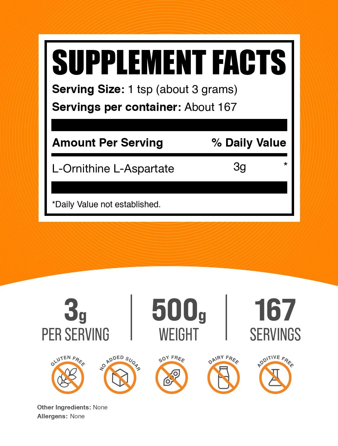 Scoop of BulkSupplements L-Ornithine L-Aspartate powder for convenient serving
