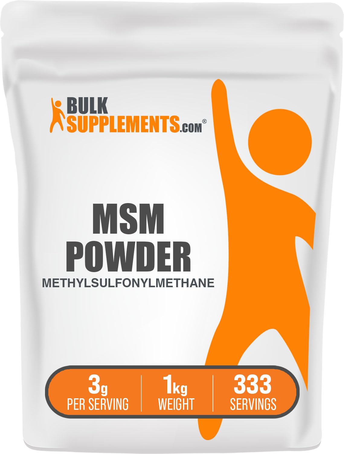 BulkSupplements MSM powder bottle for easy daily mixing and routine use.