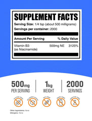 Niacinamide powder scoop showing precise 500 mg servings.