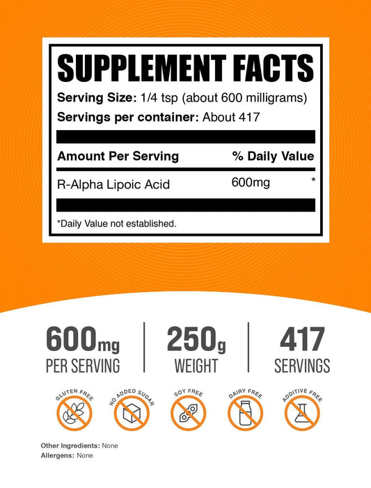 R-ALA 200mg powder portion packet ready for easy serving.