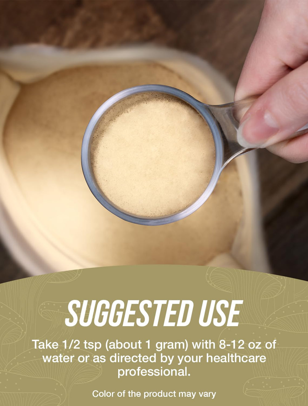 BulkSupplements Reishi mushroom extract powder packaging highlights gluten-free and vegetarian suitability.