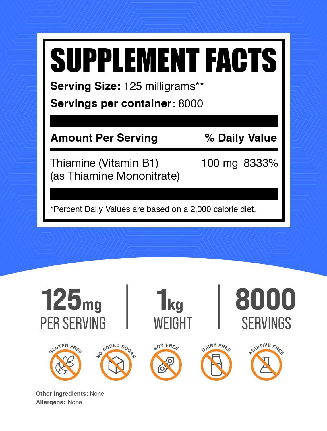 BulkSupplements Thiamine Mononitrate powder with measuring scoop for precise dosing.