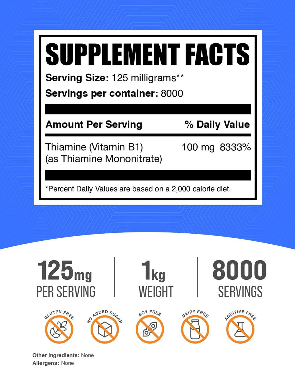 BulkSupplements Thiamine Mononitrate powder with measuring scoop for precise dosing.