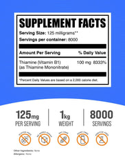 BulkSupplements Thiamine Mononitrate powder with measuring scoop for precise dosing.