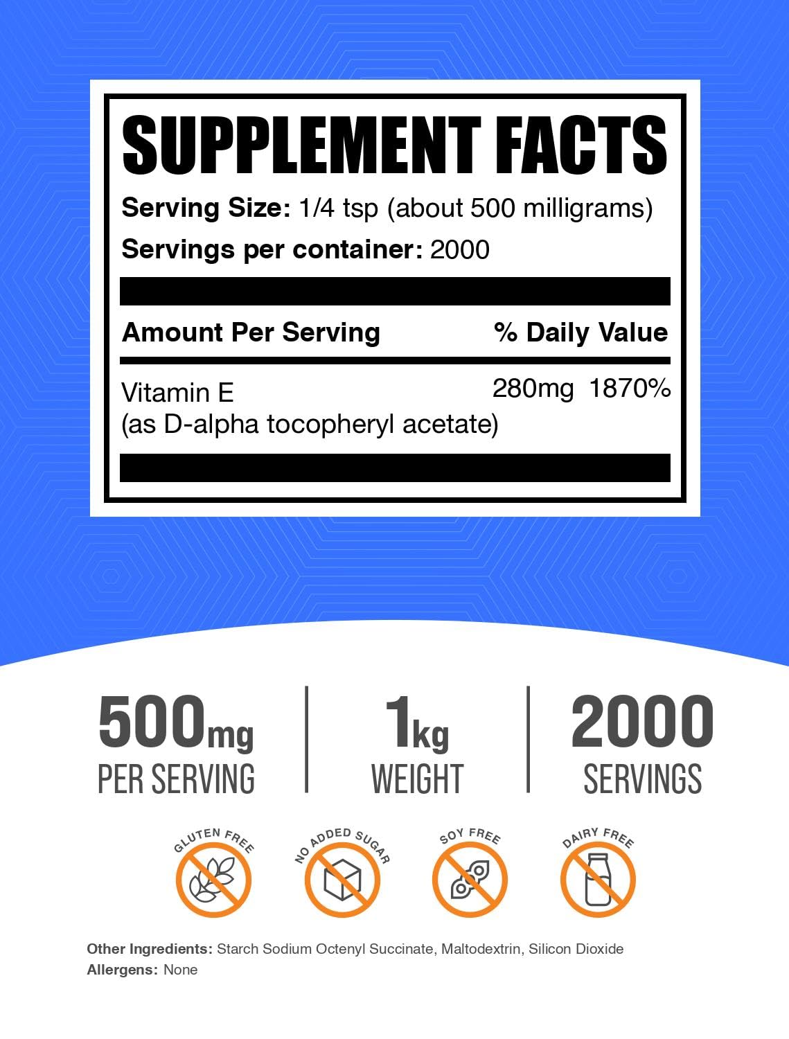 BulkSupplements Vitamin E 400 IU powder scoop for easy, precise servings.