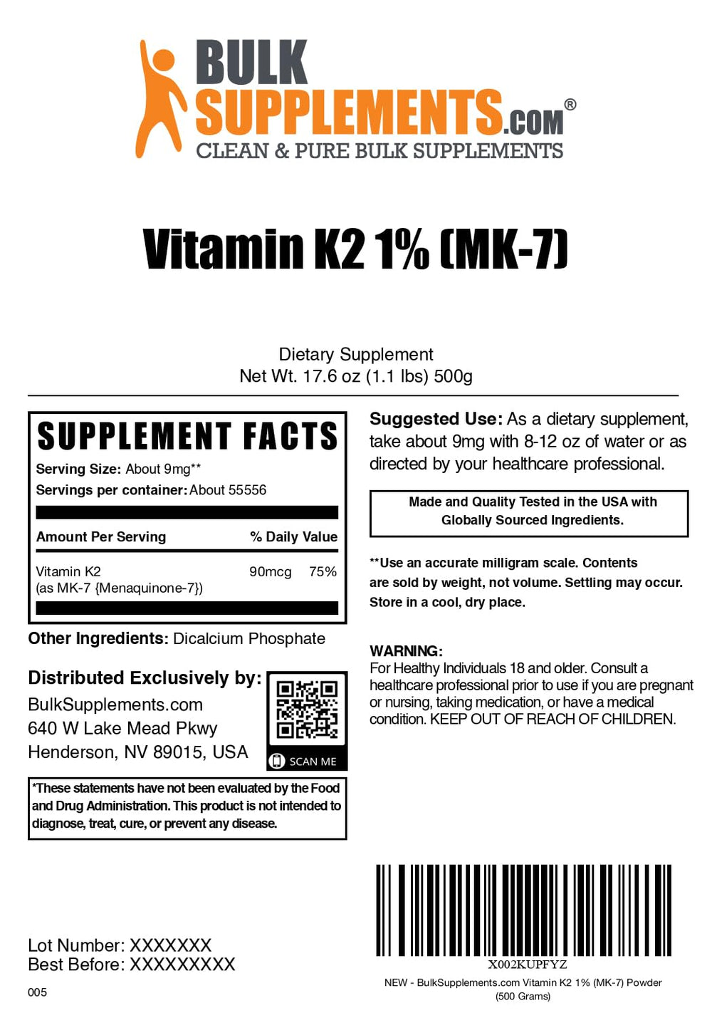 Lifestyle shot of BulkSupplements Vitamin K2 MK-7 powder added to smoothie