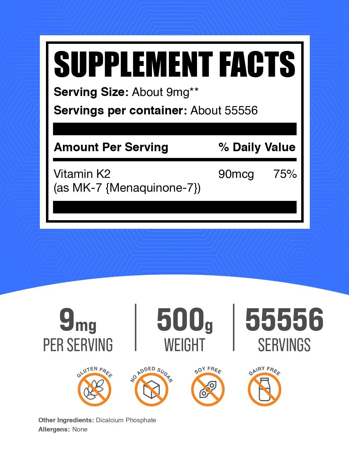 BulkSupplements Vitamin K2 MK-7 powder with daily use scoop