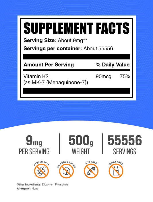 BulkSupplements Vitamin K2 MK-7 powder with daily use scoop