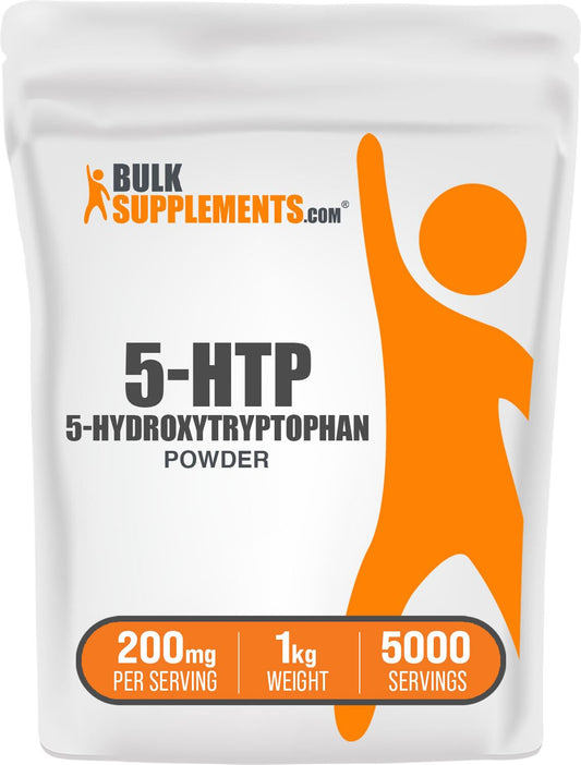 BulkSupplements 5-HTP powder bottle for easy daily mood support.