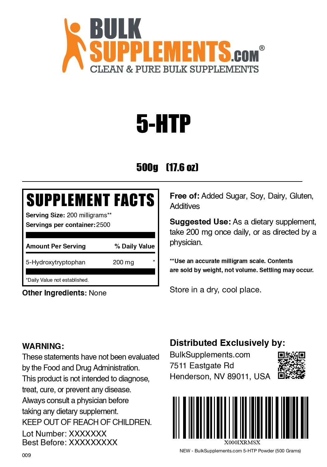 BulkSupplements 5-HTP powder added to a smoothie for easy daily use.