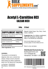 BulkSupplements Acetyl L-Carnitine powder dosing chart for quick reference.