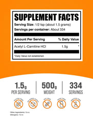 BulkSupplements Acetyl L-Carnitine powder scoop shown for precise 1.5 g servings.