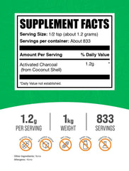 BulkSupplements activated charcoal powder coconut-charcoal close-up for daily vegan gluten-free wellness.