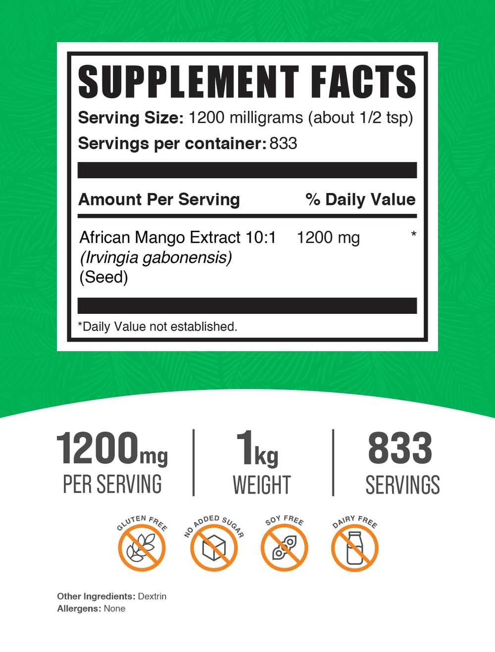 BulkSupplements African Mango Seed Extract powder container shown for easy dosing.