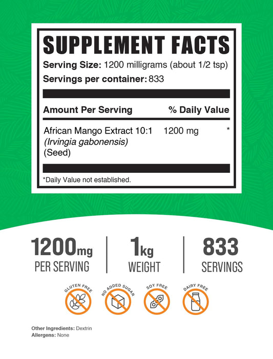 BulkSupplements African Mango Seed Extract powder container shown for easy dosing.
