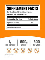 BulkSupplements Agmatine Sulfate unflavored powder bottle blends easily into shakes