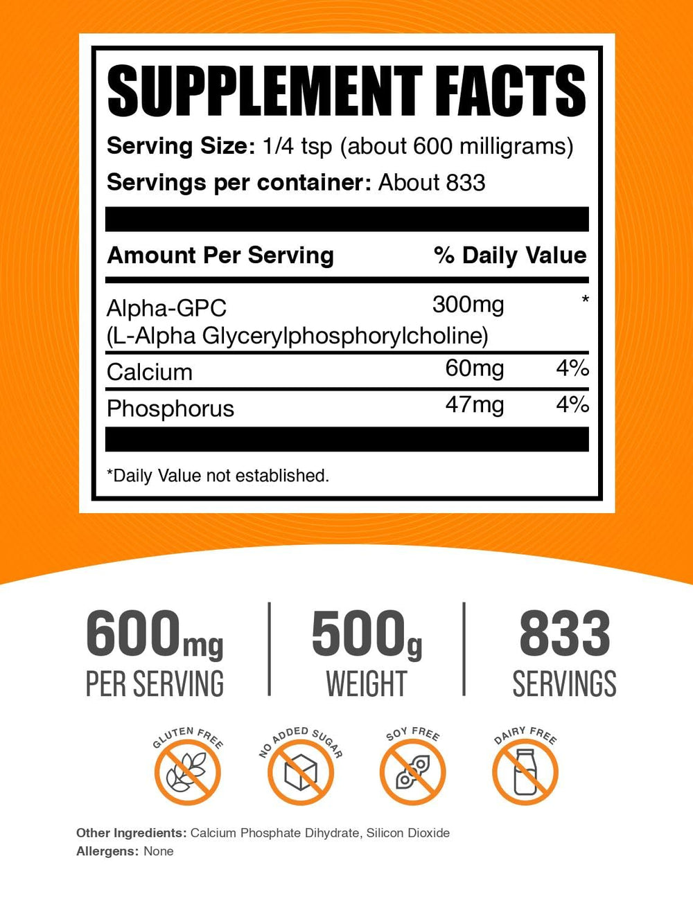 BulkSupplements Alpha GPC powder scoop demonstrates precise serving measurement
