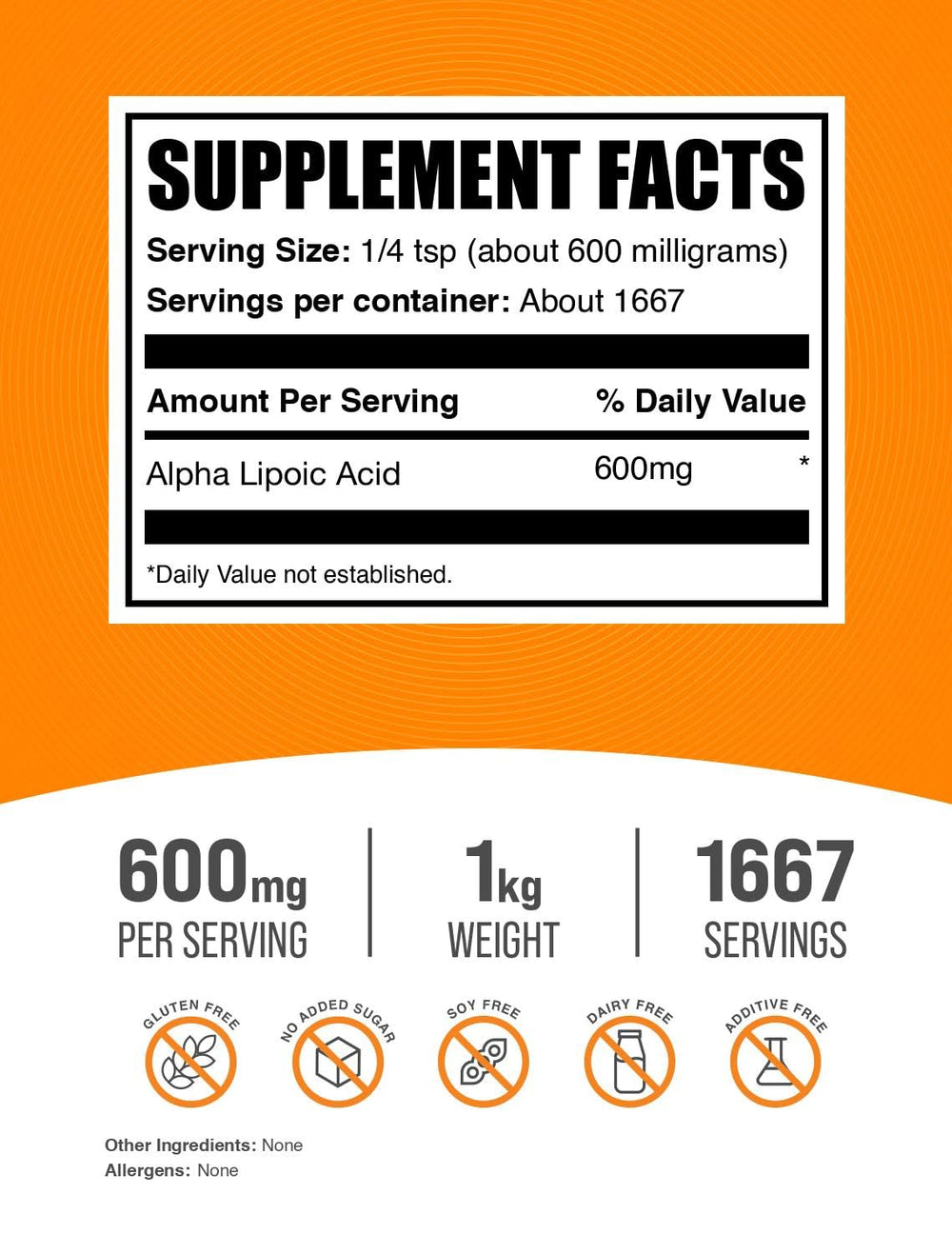 BulkSupplements Alpha Lipoic Acid powder 1kg pack for long-term daily supplementation.
