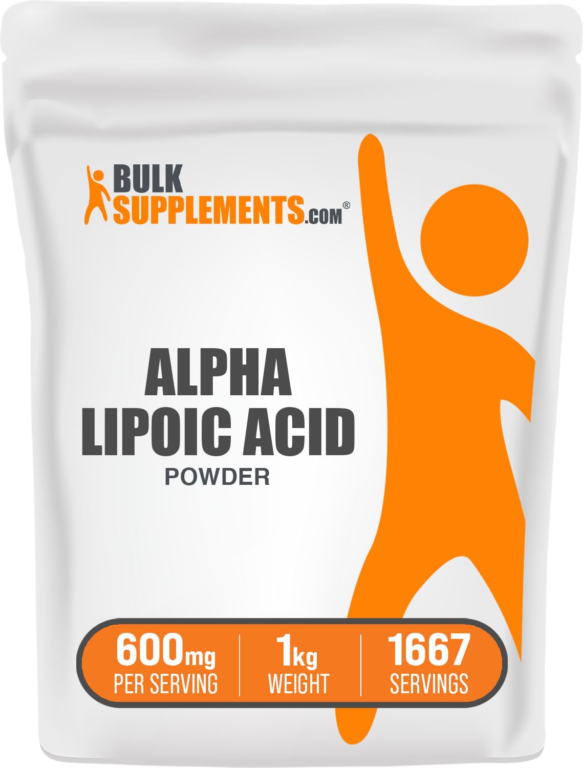 BulkSupplements Alpha Lipoic Acid powder bottle showing 600mg serving for versatile wellness support.