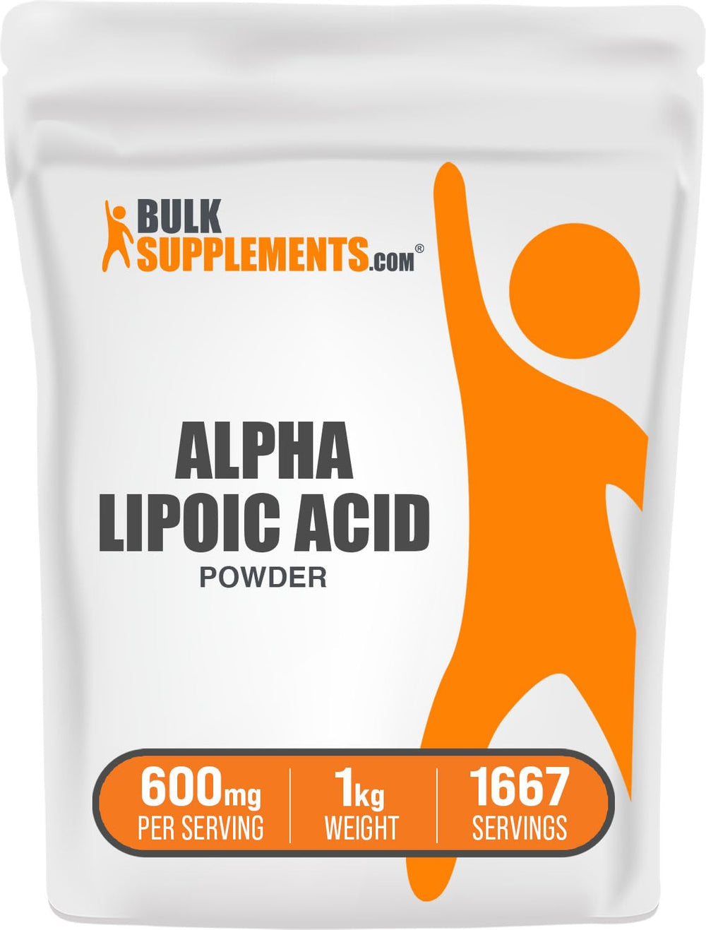 BulkSupplements Alpha Lipoic Acid powder bottle showing 600mg serving for versatile wellness support.