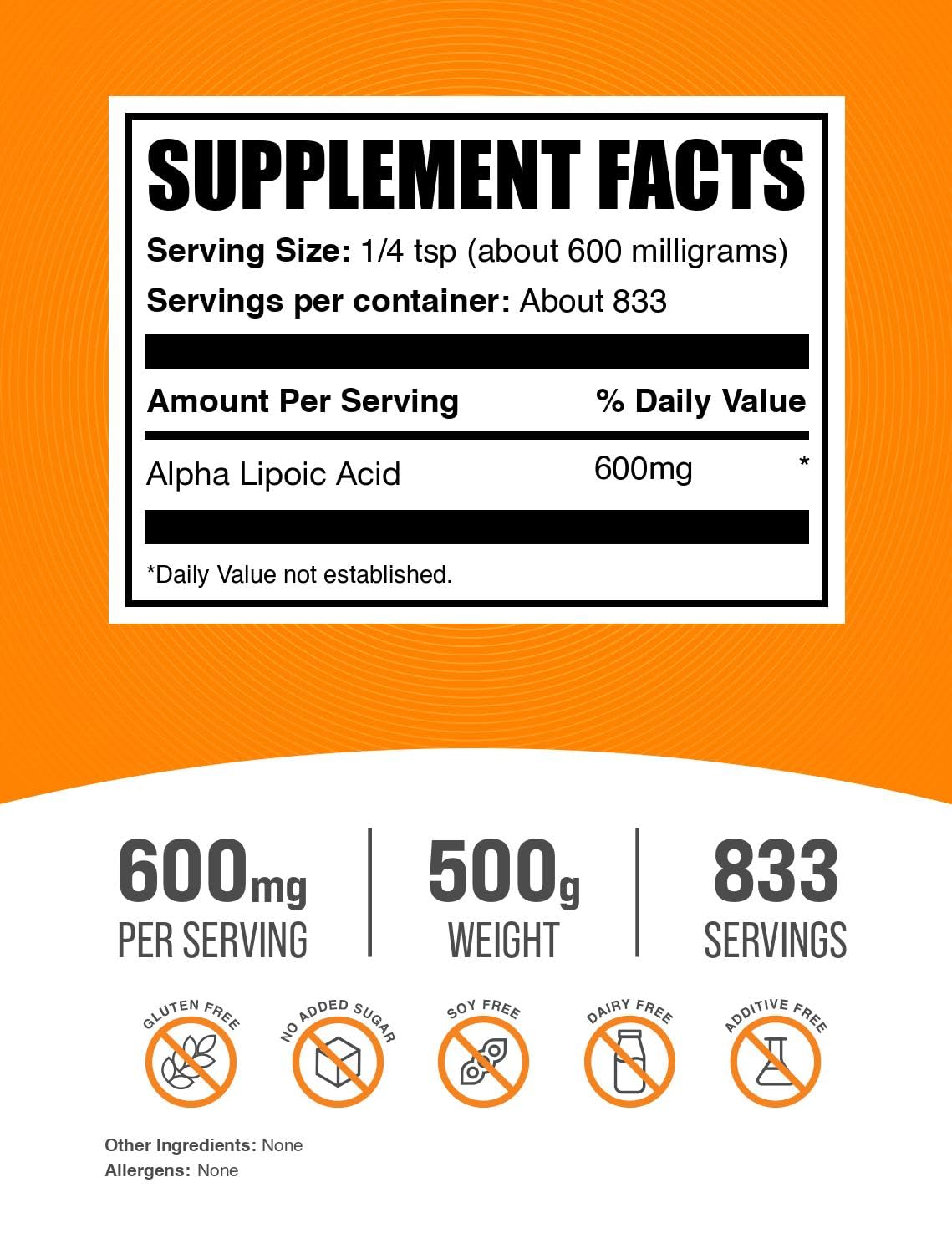 BulkSupplements Alpha Lipoic Acid powder scoop for easy dose mixing.