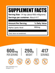 BulkSupplements Alpha Lipoic Acid Powder unflavored mix ready to blend in shakes.