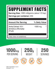 BulkSupplements Amla Extract Powder label close-up highlights third party testing and quality