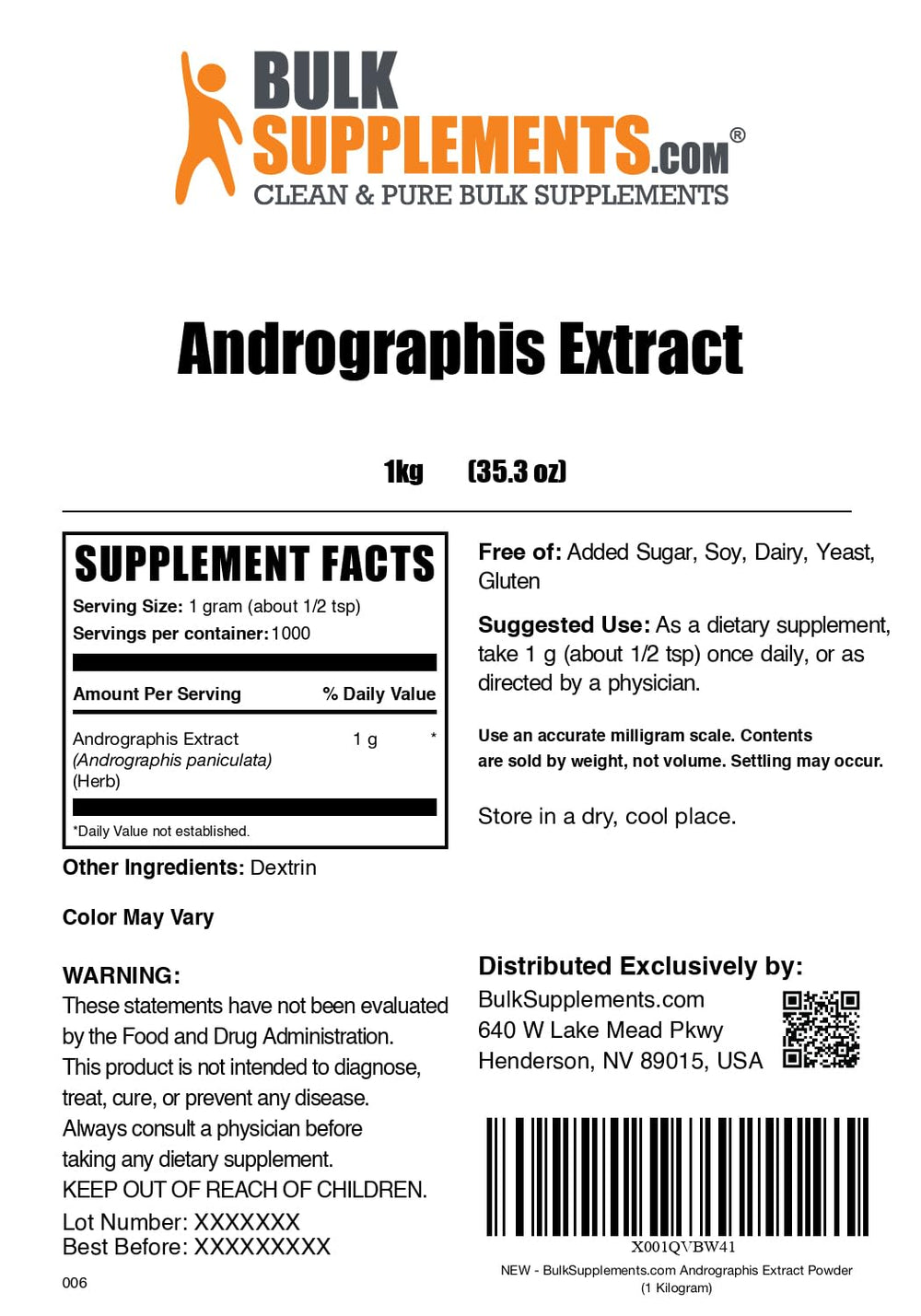 BulkSupplements Andrographis Extract powder on a tidy counter suggests routine-friendly use.