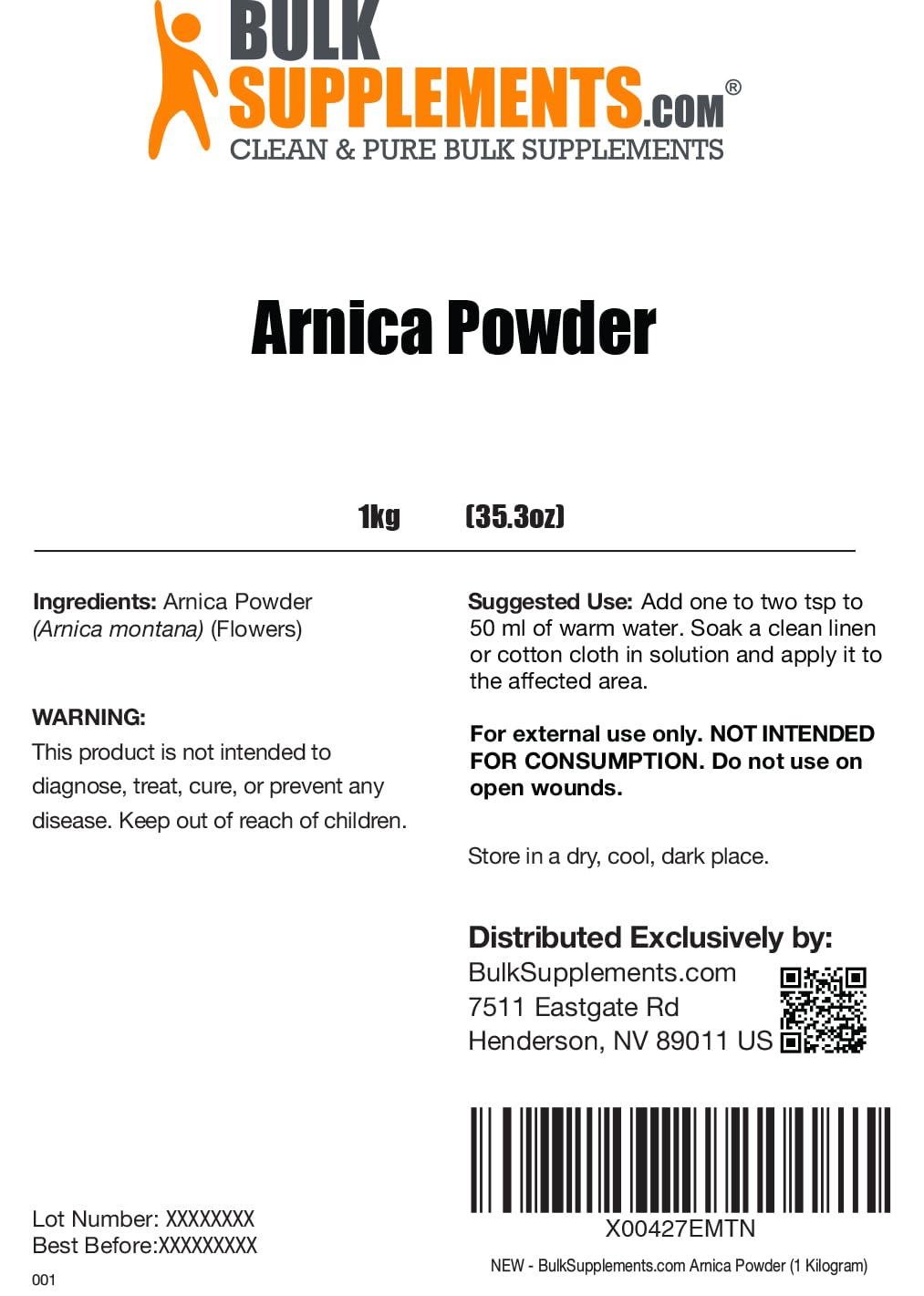 BulkSupplements Arnica Powder scoop for precise, simple portioning.