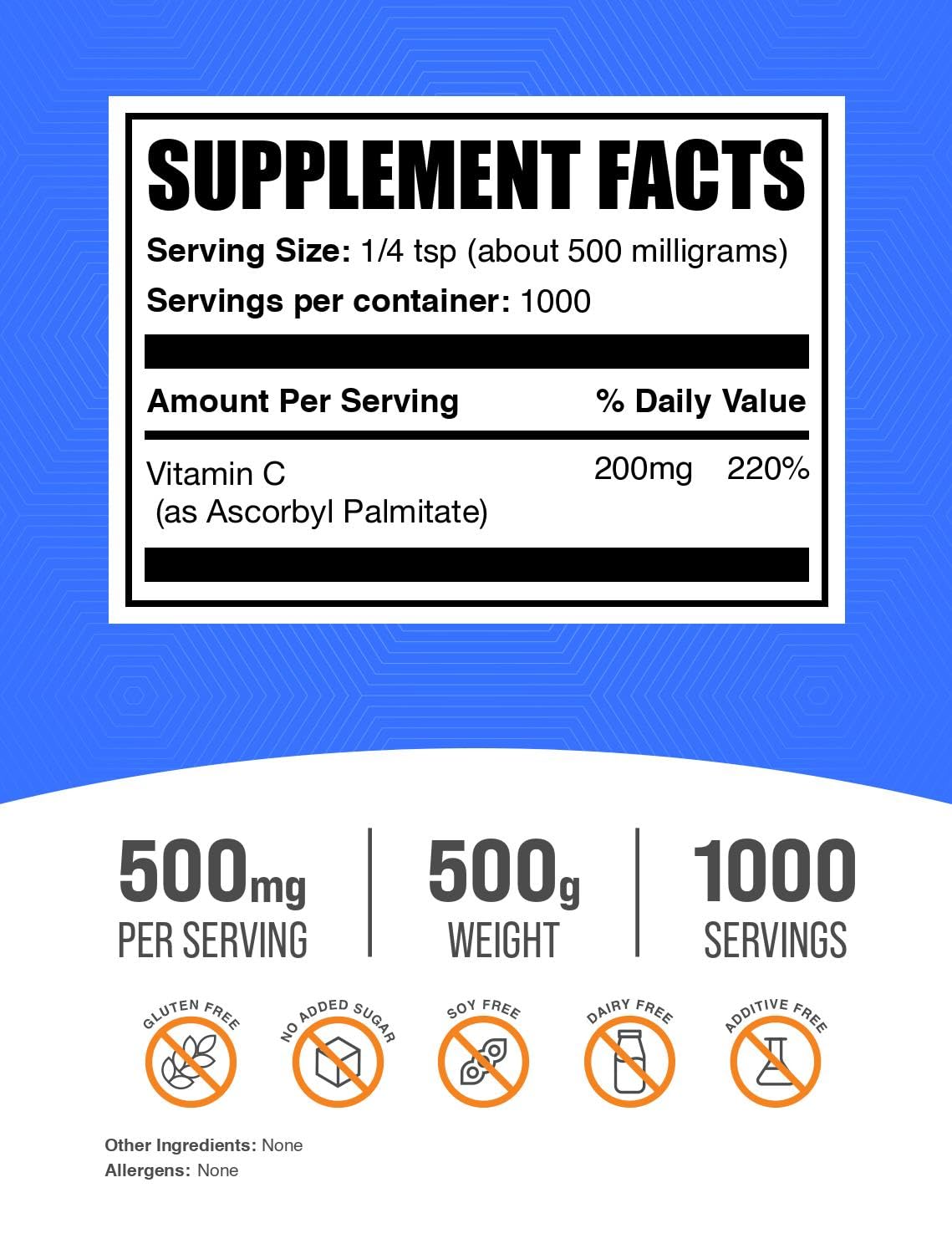 BulkSupplements Ascorbyl Palmitate powder scoop showing easy, measured daily dosage.