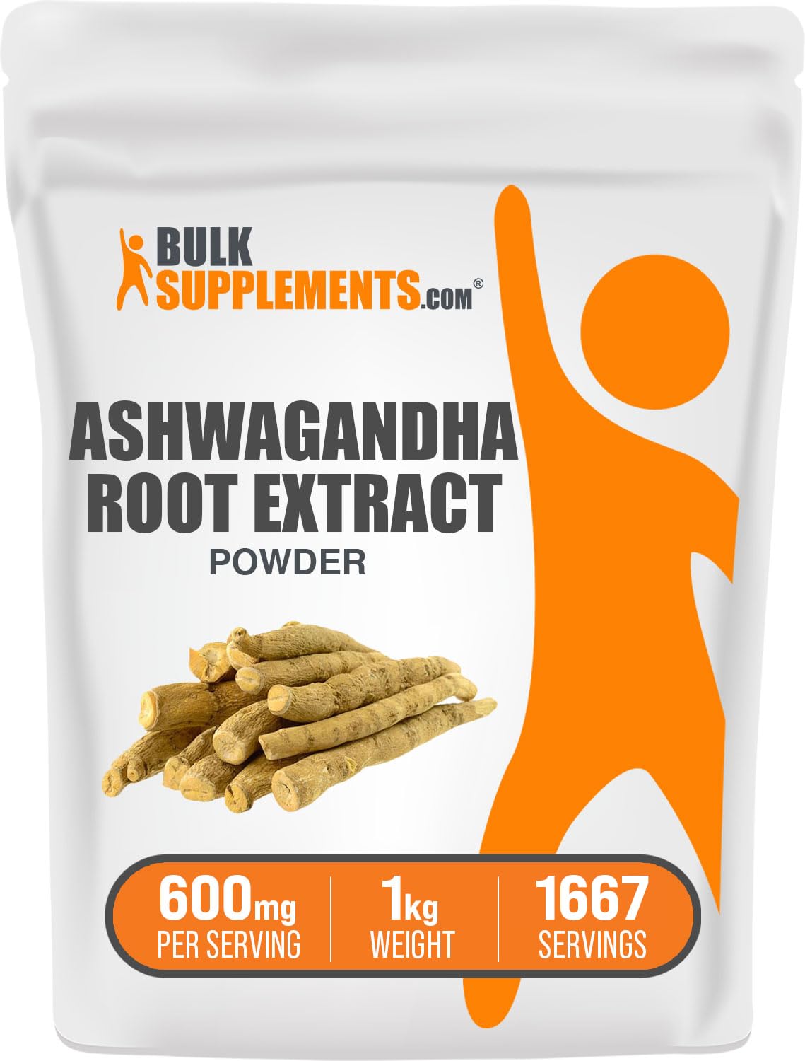 BulkSupplements ashwagandha root extract powder 600mg serving for daily balance.