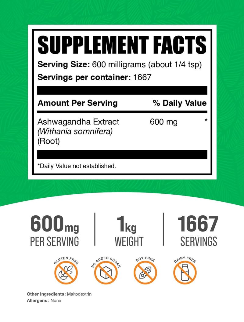 BulkSupplements ashwagandha vegan adaptogen for stress resilience.