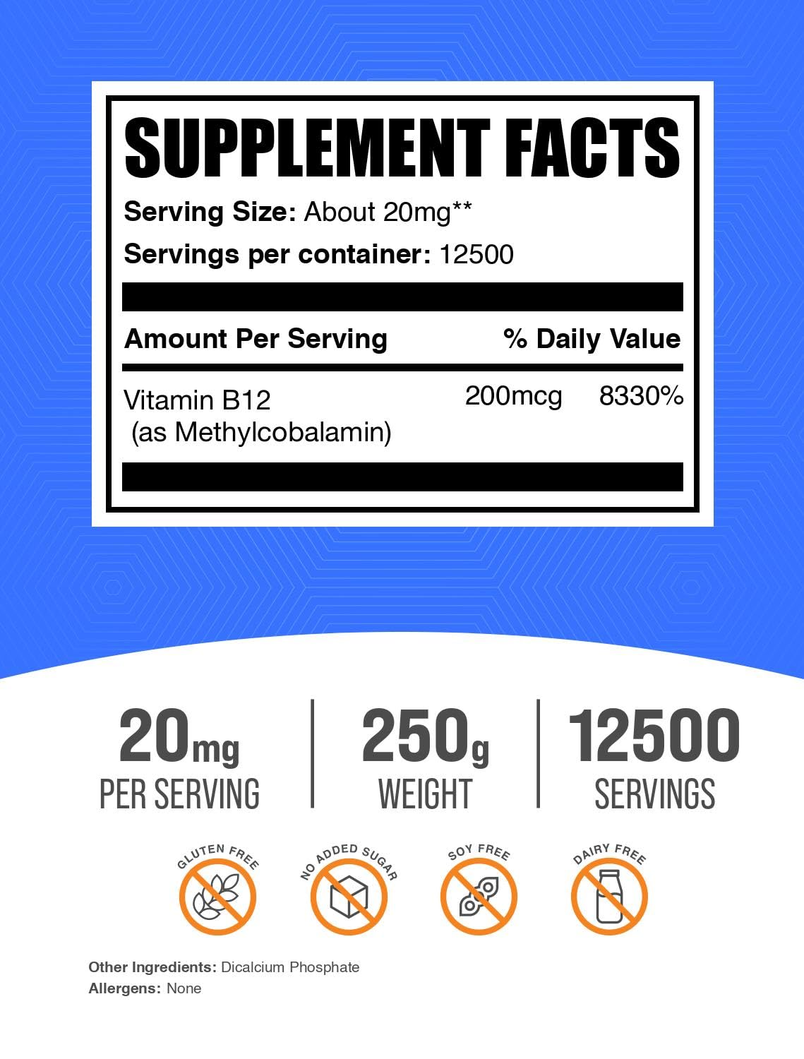 BulkSupplements B12 methylcobalamin powder with dispensing scoop for precise dosing.