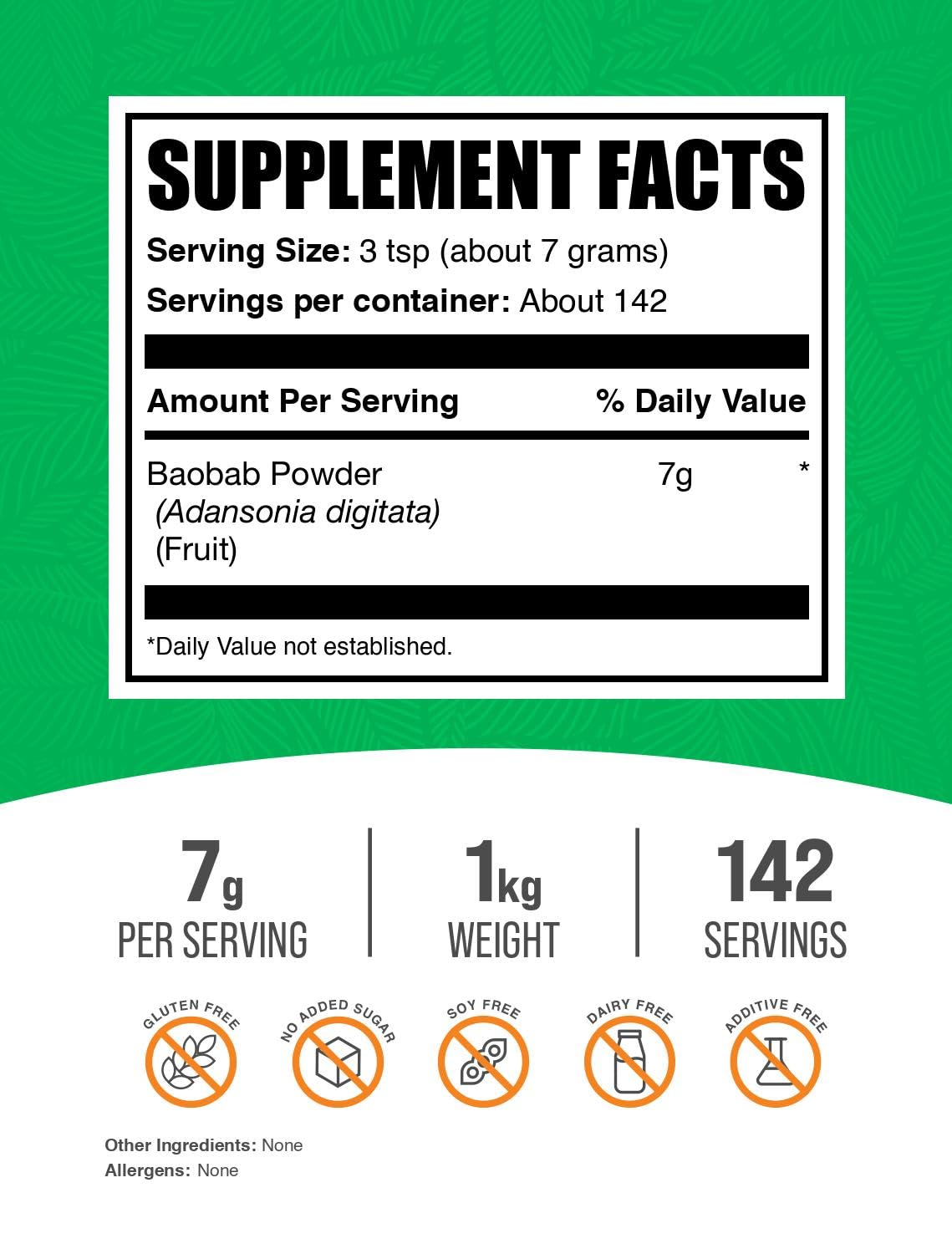 BulkSupplements Baobab powder bottle pour illustrating tangy flavor in drinks