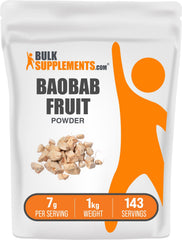 BulkSupplements Baobab powder bottle showing nutrient-rich powder for daily nutrition